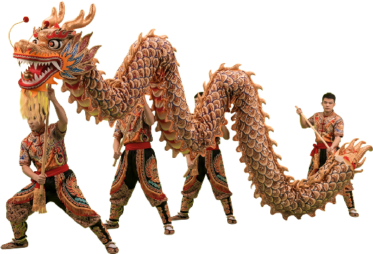 hombres haciendo la danza del dragon china